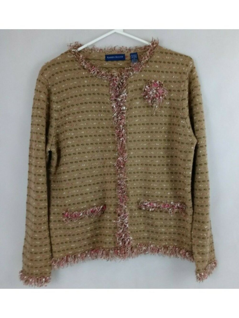 Karen Scott Women's Fringed Snap Front Cardigan Sweater Size Medium